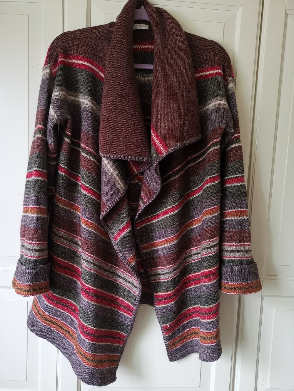 Kookai Made in Italy Wool Blend Striped Open Drape Front Cardigan Sweater OS